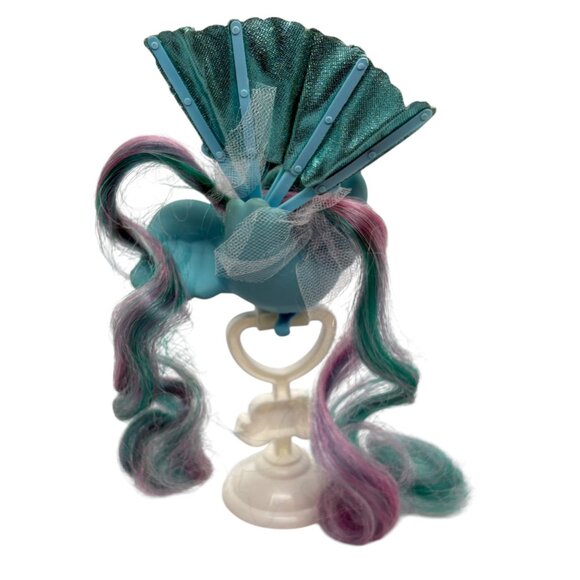 Vintage Hasbro Fairy Tails Fan Flutter Tails Blue Bird My Little Pony G1 & Stand - Picture 7 of 12